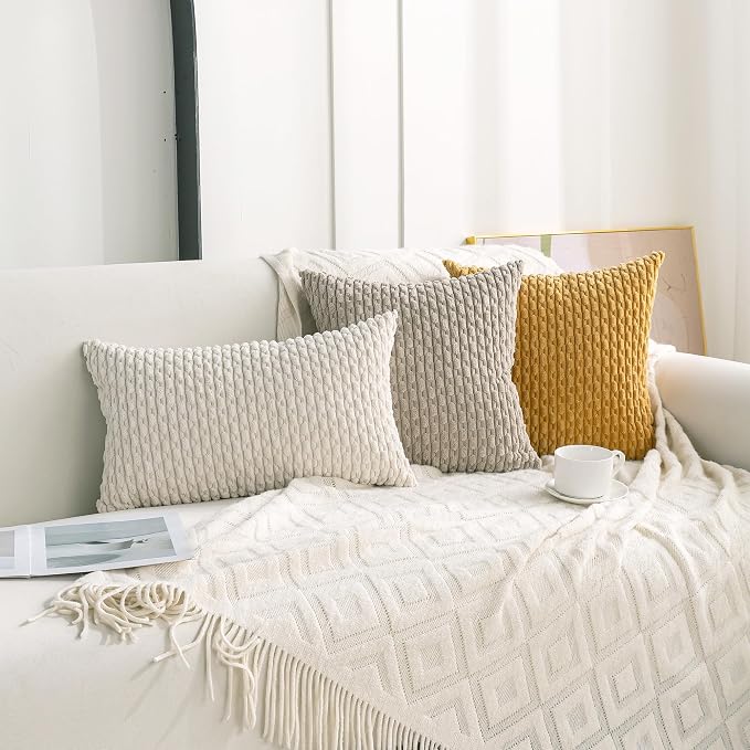 Set of 4 Mustard Yellow Decorative Throw Pillow Covers 18x18 Inch Corduroy - Image 3