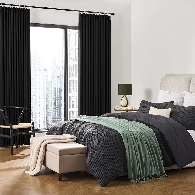 Extra Wide Black Pinch Pleated Curtains 100 x 102, Thermal Insulated Noise - Image 4