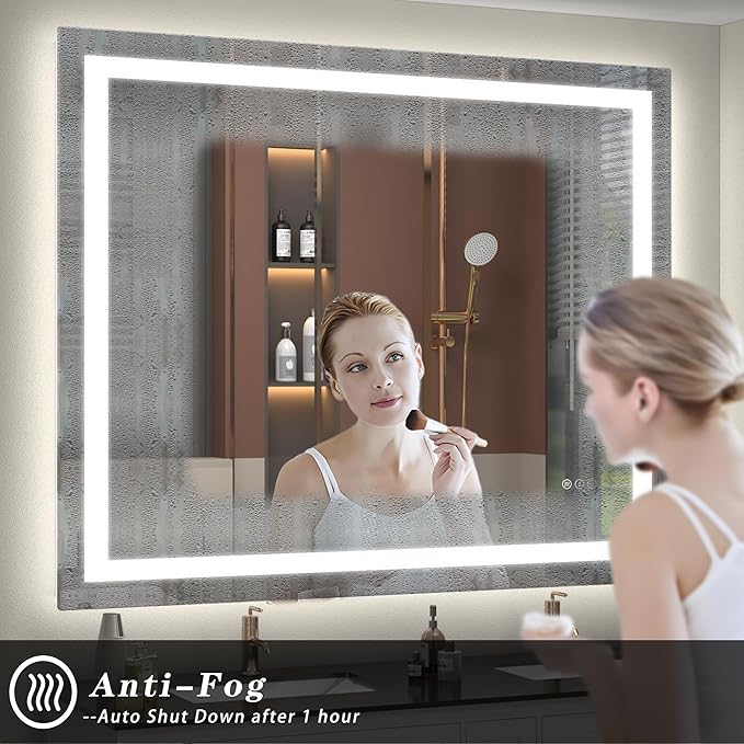 44x36 LED Lighted Mirror for Bathroom Wall Mounted, Dimmable Vanity Mirror with Lights, Anti-Fog, ETL Listed (Backlit and Front Lighted)