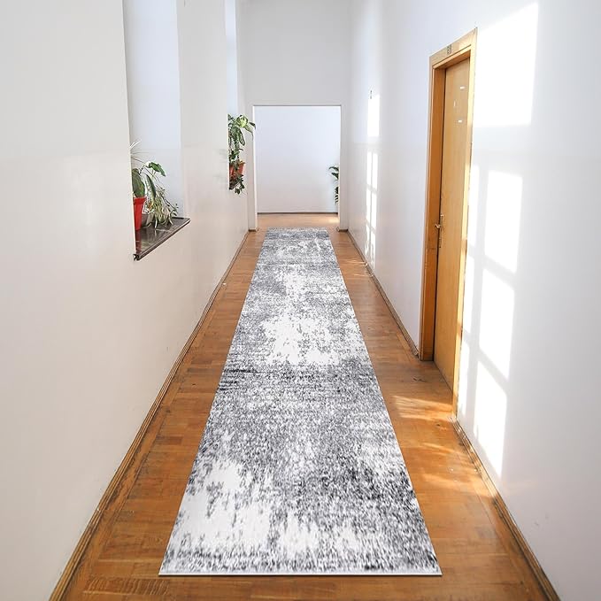 Keen Home Design Area Rugs - 2x16 Non-Shedding, Abstract Rugs for Kitchen, Living Room, Bedroom, Dining Room, Entryway - Size: 2'8" x 16', Abstract Cream/Grey