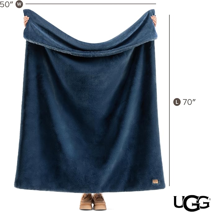 UGG Euphoria Throw Blanket, Plush Faux Fur Blanket, Indigo Blue | Reversible - Image 8