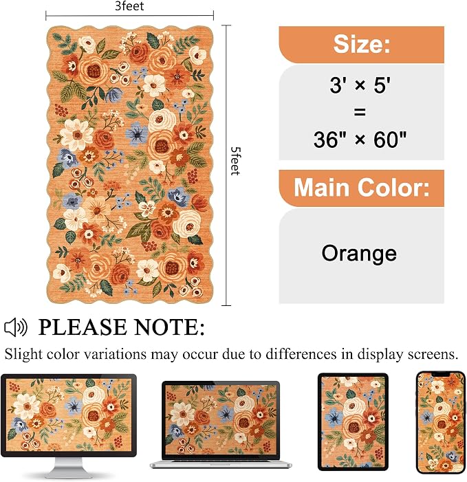 DUKINO 3x5 Area Rugs, Non Slip Floral Washable Rug - Image 2