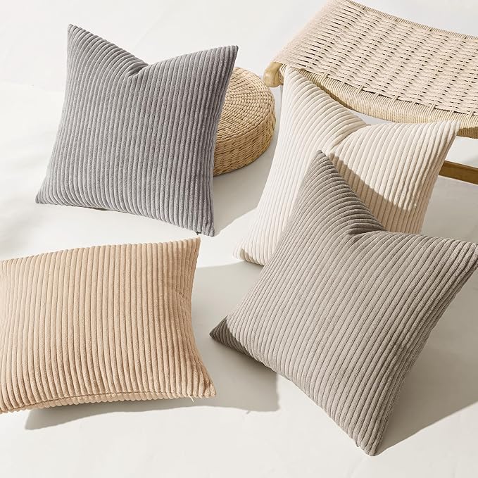 MIULEE Soft Corduroy Decorative Throw Pillow Covers Neutral Cream 20x20 | Set - Image 7