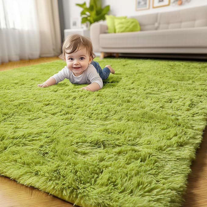 Amdrebio Grass Green Furry Area Rug 5x8 - Image 6
