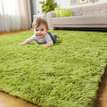 Amdrebio Grass Green Furry Small Area Rug 3x5 by Amdrebio