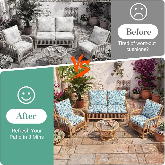 8Pcs Patio Cushion Covers Stretch Outdoor Furniture Protector Slipcovers | - Image 5