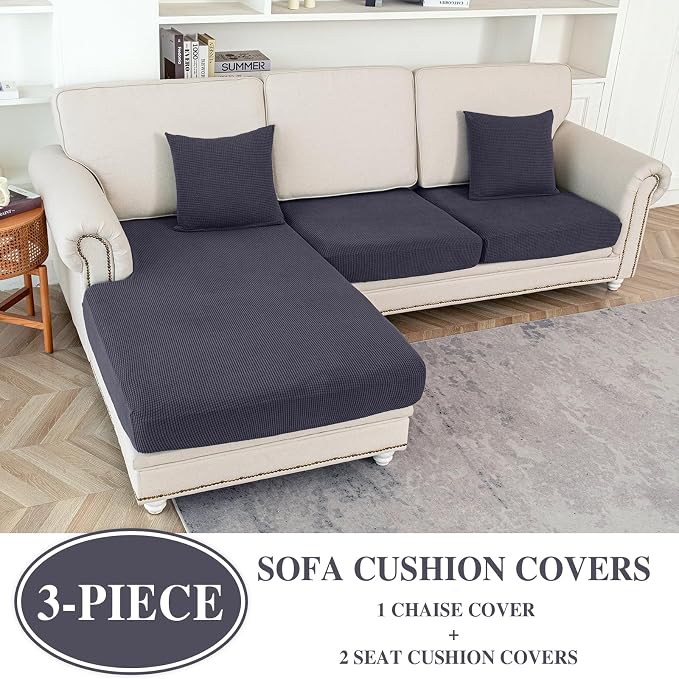 LA MEACK Couch Cushion Covers for Sectional Sofa L Shape Washable Separate Seat - Image 2