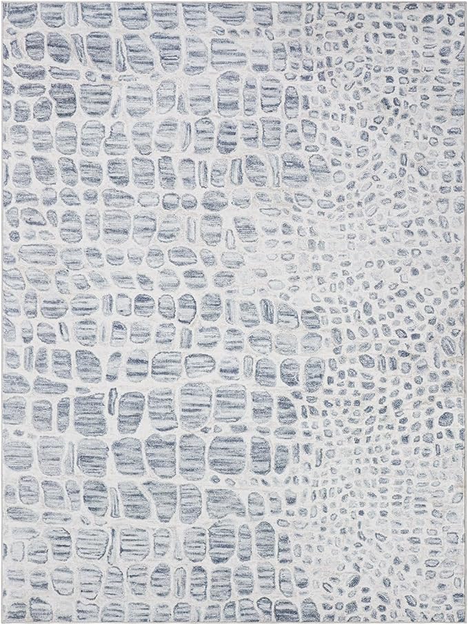 8x10 Washable Area Rugs for Living Room, Dining Room- White Blue | Ultra Soft - Image 9