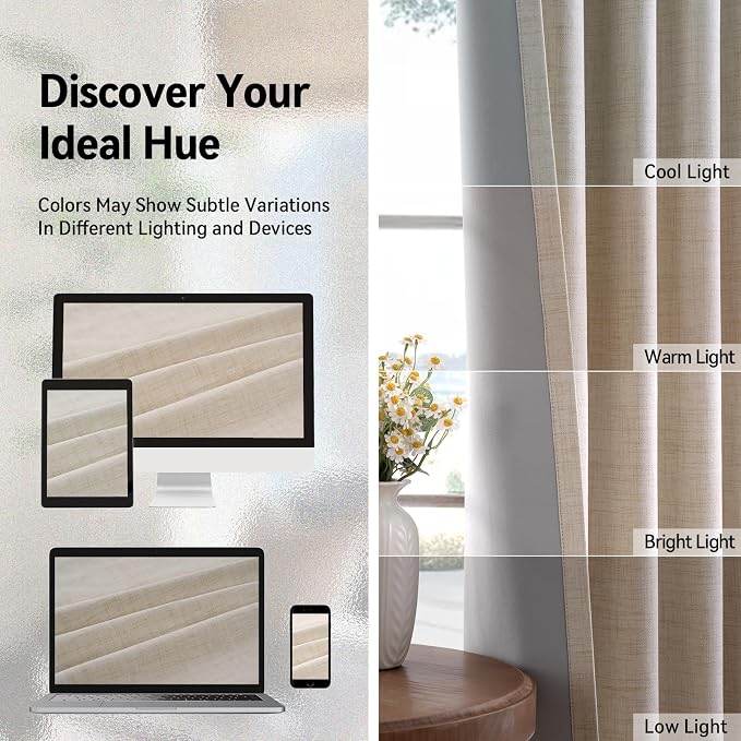 100% Blackout Linen Textured Curtains 80 Inch Long, Oatmeal | 100% Blackout - Image 7