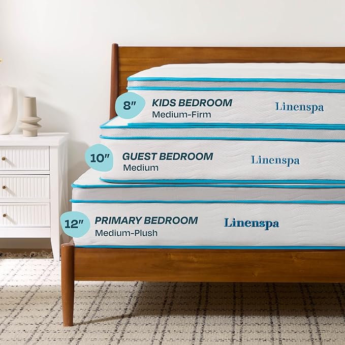 Linenspa 12 Inch Memory Foam and Spring Hybrid Mattress - Medium Plush Feel - Bed in a Box - Pressure Relief and Adaptive Support - Breathable - Cooling - Primary Bedroom - King Size