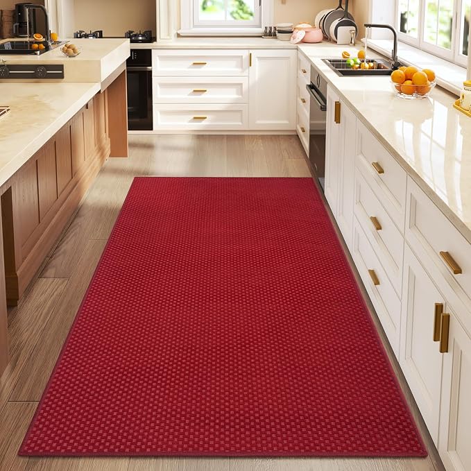 3x5 ft Area Rug Entryway Runner Kitchen Rugs Non Slip Washable Red | Boho Woven - Image 3