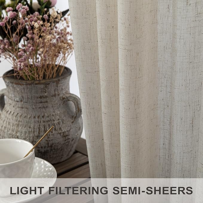 Pitalk Flax Linen Sheer Curtains & Drapes 38 Inch Wide Tan Beige Colored - Image 5