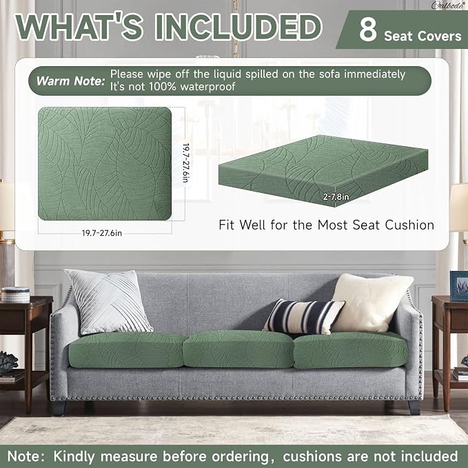 CALBODE 8Pcs Stretch Couch Cushion Covers, Water Resistant Outdoor Sofa Cuhsion - Image 2