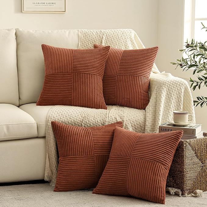 MIULEE Fall Boho Farmhouse Rust Decorative Throw Pillow Covers 20x20 Inch 4 - Image 3