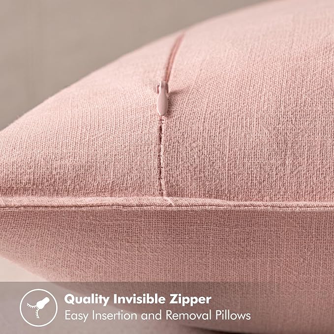 MIULEE Decorative Linen Pillow Covers 20x20 Inch Pink | Boho Farmhouse​ - Image 3