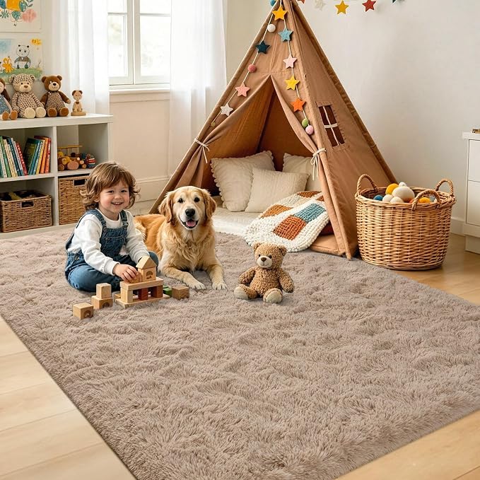 4x6 Beige Fluffy Soft Area Rug Non-Slip - Image 4