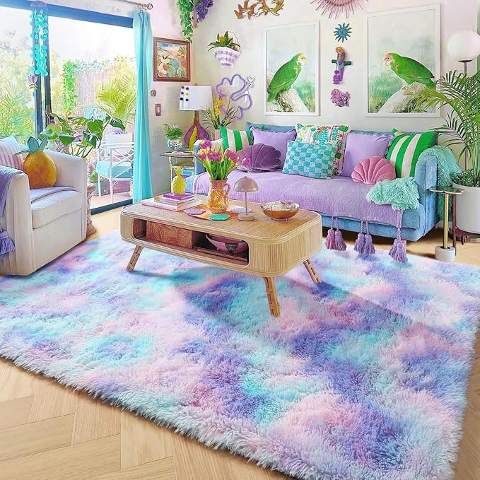 Amdrebio Purple Rainbow Mermaid Small Rug 3x5 - Image 7