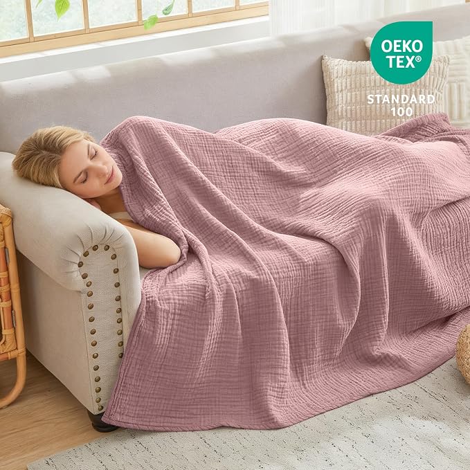 EMME Muslin Blankets for Adults Throw Blanket for Couch Breathable Gauze Soft - Image 4