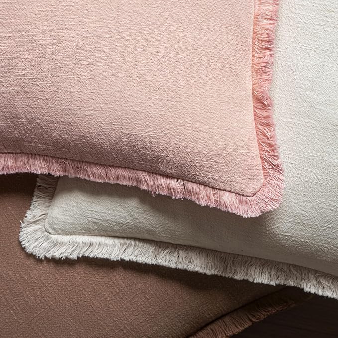 MIULEE Boho Linen Fringe Decorative Throw Pillow Covers Pink 20x20 | Set of 2 - Image 4