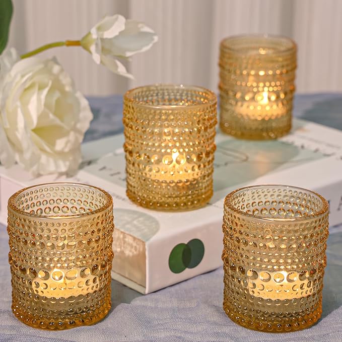 24 Pcs Votive Candle Holders, Golden Glass Candle Holder Bulk for Table Centerpiece, Tea Lights Candle Holders for Wedding Shower, Party and Home Decor