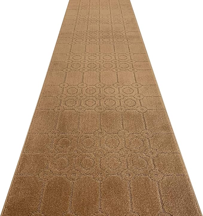 Custom Size Modern Abstract Floor Carpet Runner Rug for Hallways, Slip Resistant Latex Rubber Backed, 31 inch Wide X Customized Length, Art Gold Tan, 31 inch X 19 feet