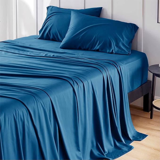 Bedsure Full Size Bed Sheets, Cooling Sheets, Rayon Derived from Bamboo, Breathable & Soft, Deep Pocket Up to 16 Inches, Hotel Luxury Silky Bedding for Hot Sleepers, Peacock Blue