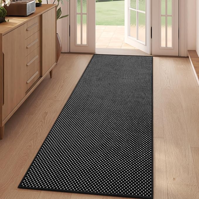 Hallway Runner Rug Woven Washable Long Kitchen Runner Black 2x5 ft | Boho Soft by YDKGL