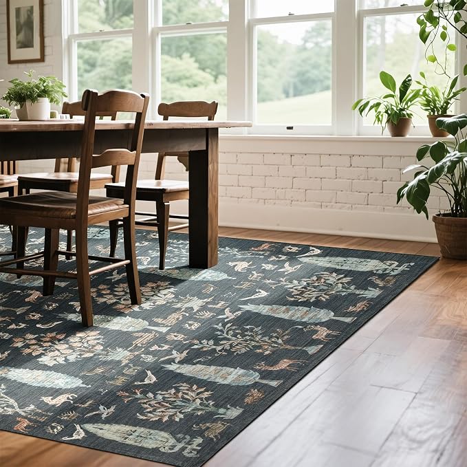 Washable Rugs 8x10 Area Rug for Living Room, Dining Room-Dark Green | Ultra - Image 8