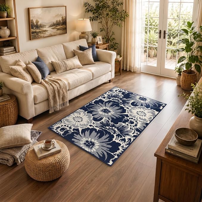 Findosom Washable Area Rug 3x5, Non Slip High-Low Textured Floral Rugs - Image 4
