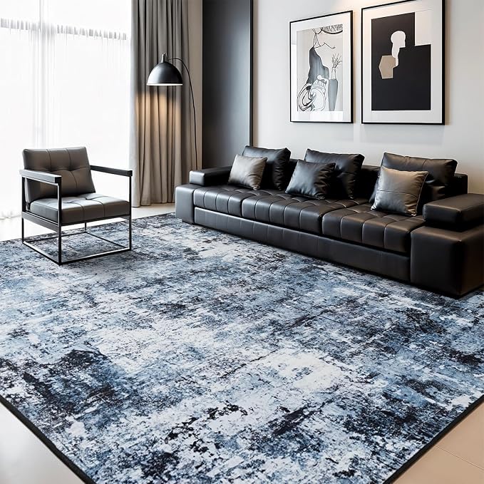 Rugflix 10x14 Area Rugs for Living Room, Washable Navy Blue Dark Large Rug | - Image 9