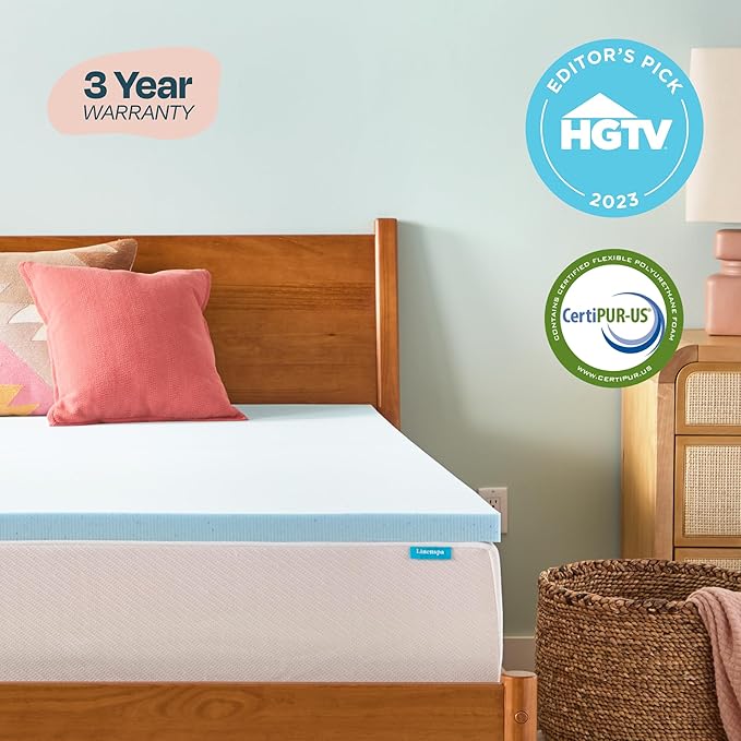 Linenspa Memory Foam Mattress Topper - 2 Inch Gel Infused Memory Foam - Plush Feel - Cooling and Pressure Relieving - CertiPUR Certified - Dorm Room Essentials - King Size