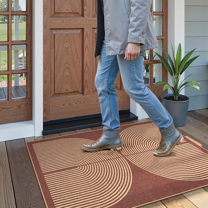 Lahome Rainbow Easy Jute Rug, 3x5 Red Front Porch Entry Way Rugs Indoor | - Image 2