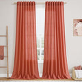 Coral Linen Curtains 90 Inch Length 2 Panel Set Back Tab Rod Pocket Semi Sheer by Nanspring