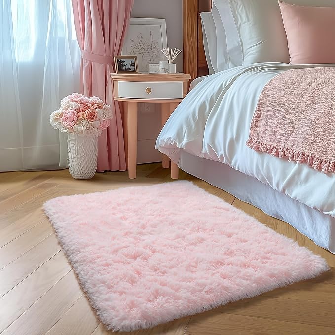 Amdrebio Pink Small Mini Cute Fluffy Area Rug 2x3 - Image 5