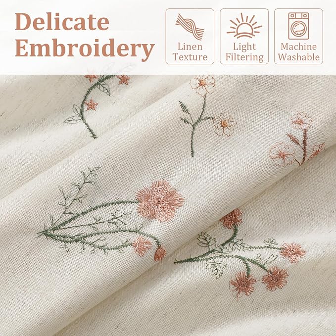 Kitchen Valances for Windows, Floral Embroidered 52x18 Inch 1 Panel | Country - Image 3