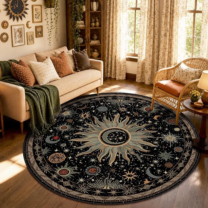 Vacuum-Friendly, Round 6ft Washable Area Rug by meejou
