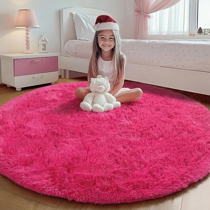 Hot Pink Round Area Rugs 4ft for Bedroom Living Room, Fluffy Circle Rug for - Image 8