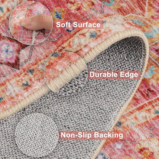 Yamaziot Washable Area Rug, 2x3 Small Boho Vintage Entryway Non-Slip Rug | - Image 3
