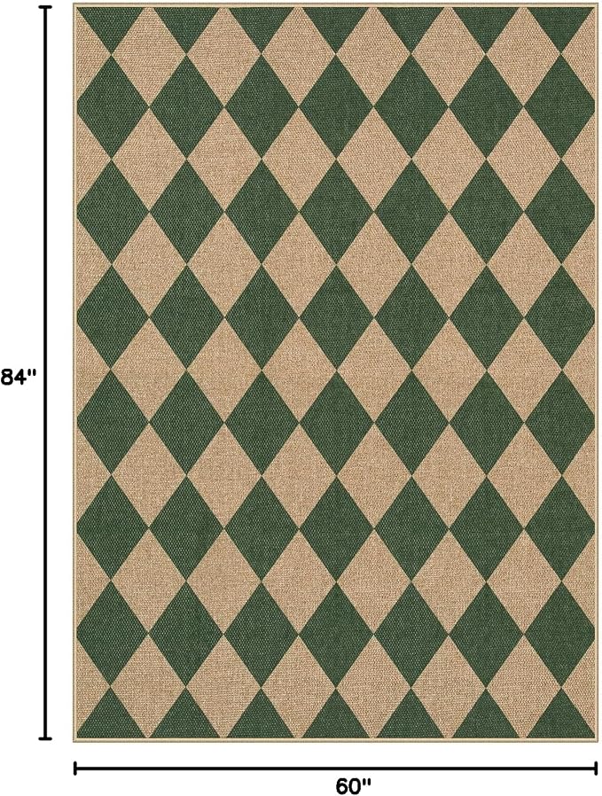 Lahome Checkered Easy Jute 5x7 Outdoor Rug, Washable Rugs - Image 2