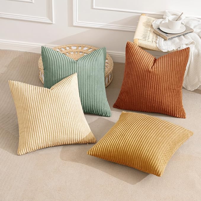 MIULEE Soft Corduroy Decorative Throw Pillow Covers Orange Teal 18x18 | Set of 4 - Image 6