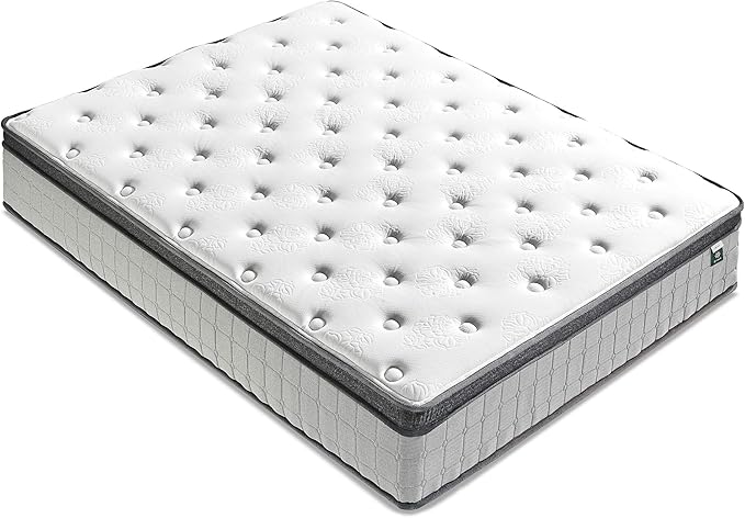 ZINUS 12 Inch Comfort Support Cooling Gel Hybrid Mattress, Queen, Euro Top Innerspring Mattress, Motion Isolating Pocket Springs, Mattress in A Box