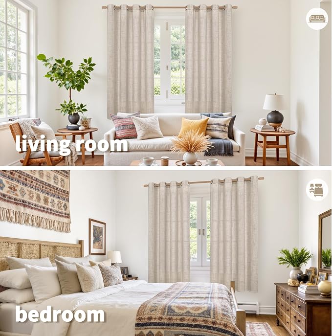 YoungsTex 68 Inch Length Linen Semi Sheer Curtains 2 Panels - Image 2