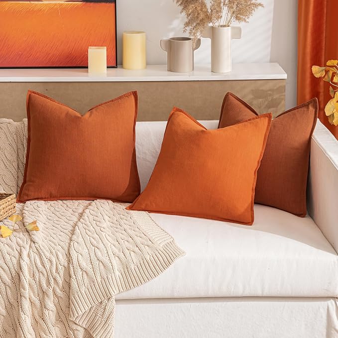 MIULEE Decorative Linen Euro Sham Pillow Covers 24x24 Burnt Orange | Boho - Image 7