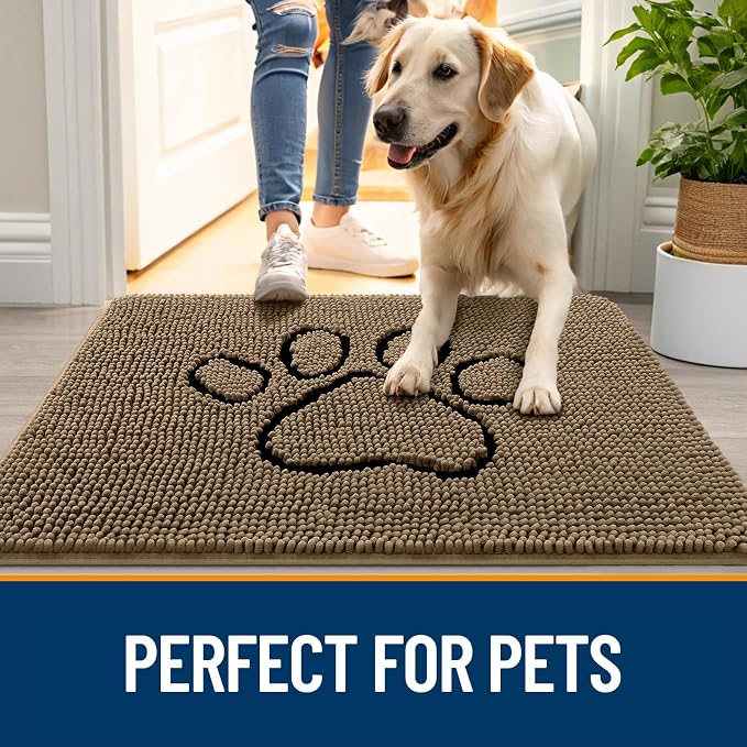 OLANLY Dog Door Mat for Muddy Paws 36x24, Paw Print Design Chenille Mud Mat | - Image 6