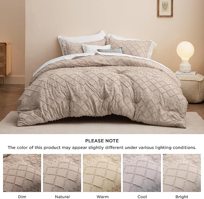 Bedsure King Comforter Set - Warm Tan Comforter, Boho Tufted Shabby Chic Bedding for Kids, 3 Pieces Vintage Farmhouse Bed Set for All Seasons, Fluffy Soft Bedding with 2 Pillow Shams