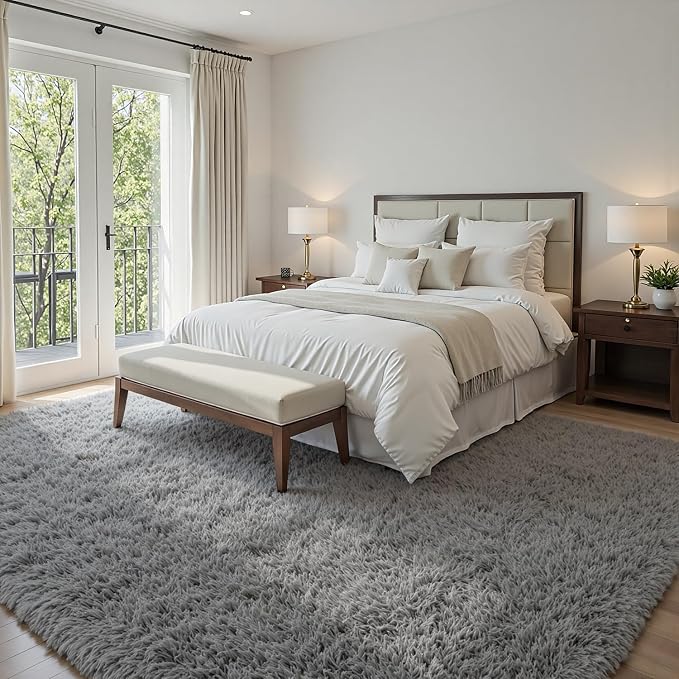 6x9 Fluffy Shag Area Rugs for Living Room Bedroom: Soft Carpet Light Gray | - Image 3