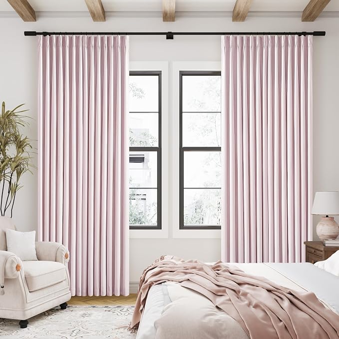 Light Pink Pinch Pleated 100% Blackout Linen 84 Inch Curtains | Room Darkening - Image 9