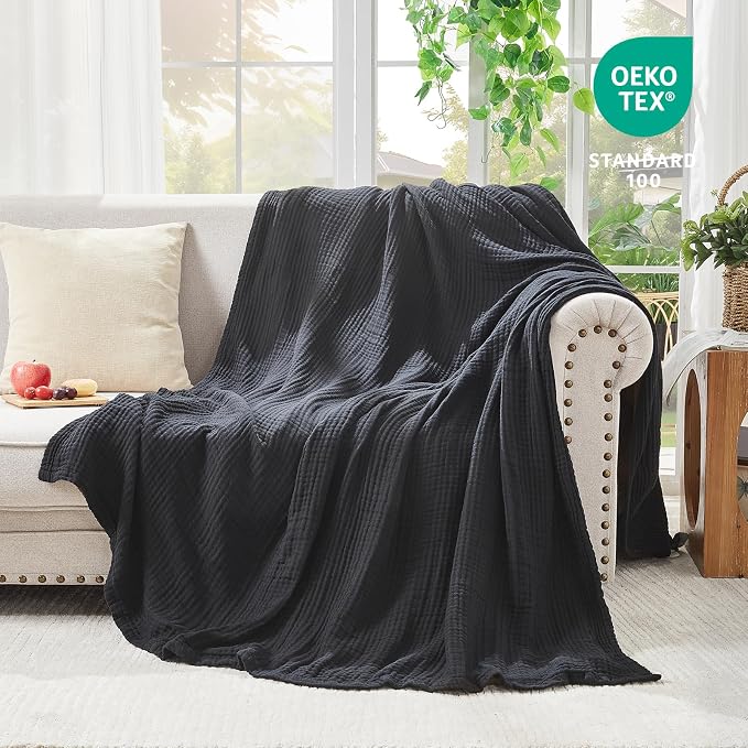EMME Muslin Blankets for Adults Throw Blanket for Couch Breathable Gauze Soft - Image 3