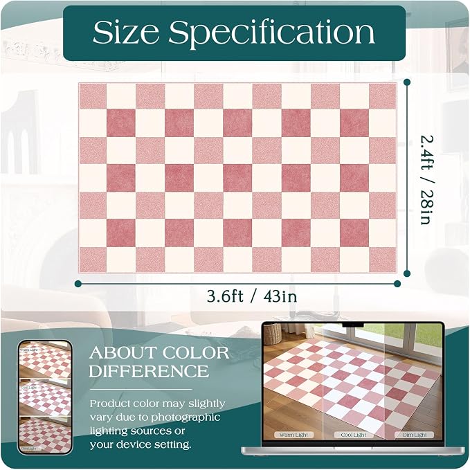 Pink White Checkered Rug - Image 2