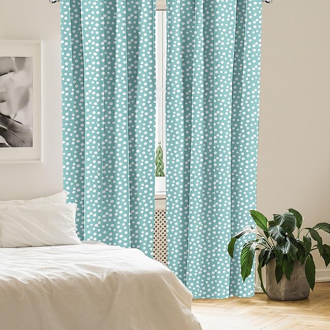 Ambesonne Turquoise Window Curtains, Retro Vintage 60s 50s Inspired Geometric Polka Dots Romantic Art Print, Lightweight Decor 2-Panel Set with Rod Pocket, Pair of - 28" x 84", White and Blue